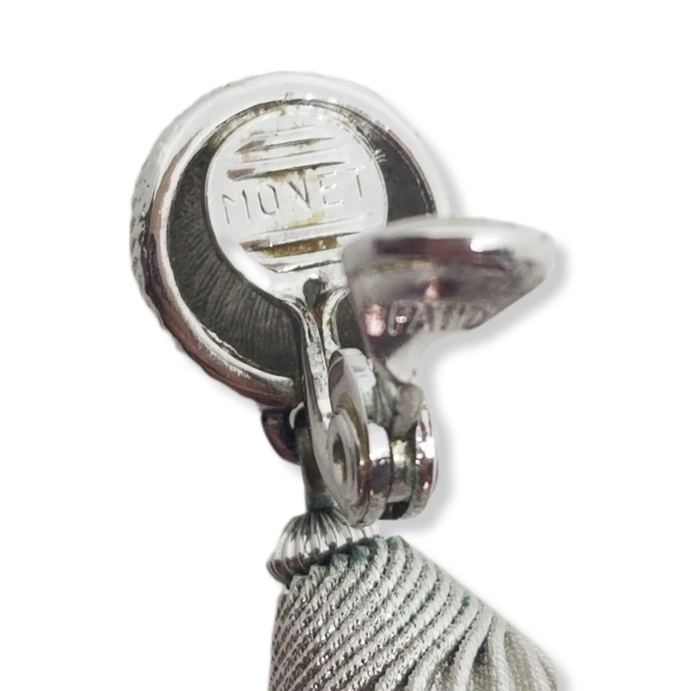 Vintage Monet Silvertone Textured Swirl Teardrop Dangle Clip-On Earrings - Picture 7 of 7